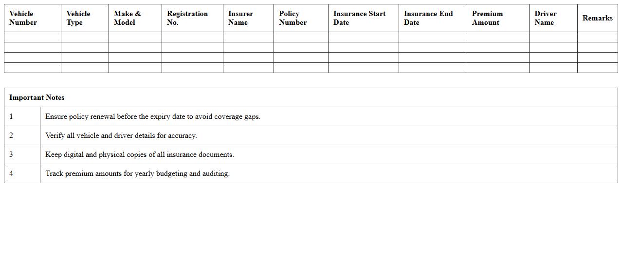 Fleet Insurance Renewal Excel Template