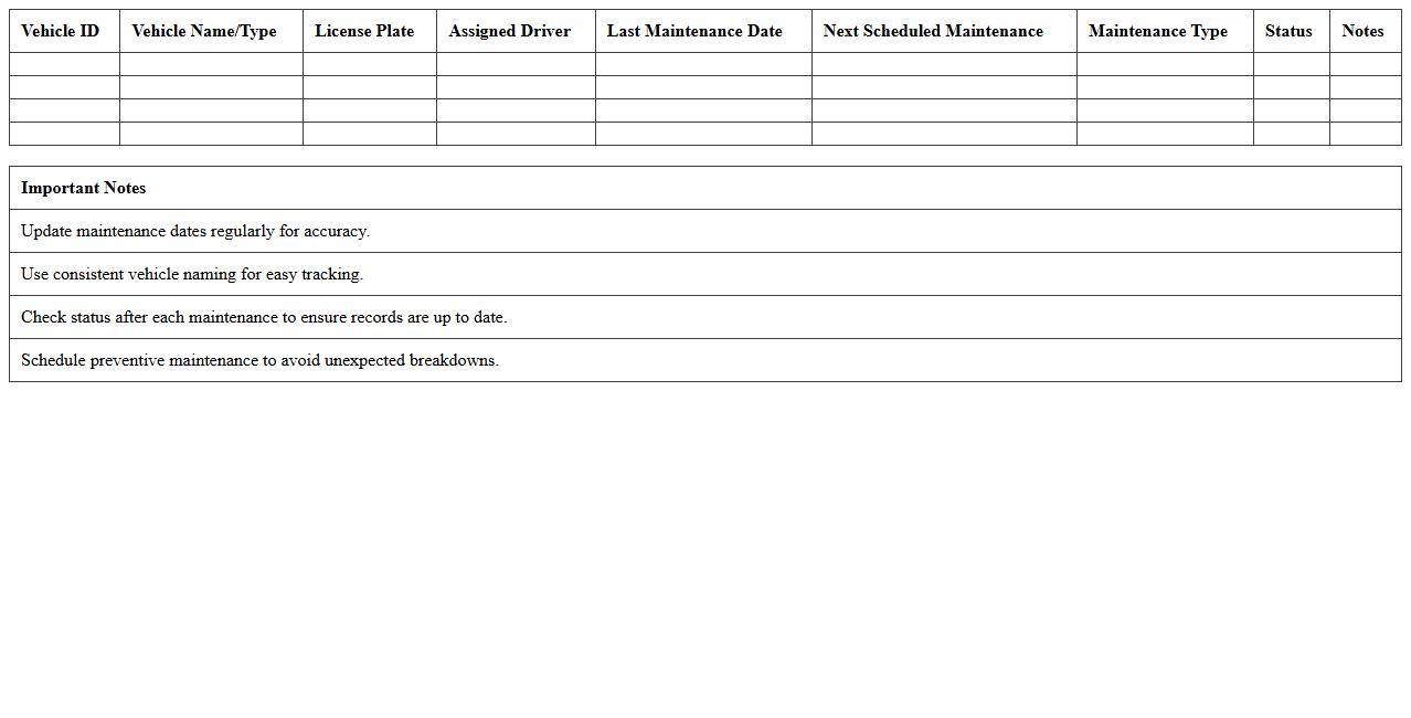 Fleet Maintenance Calendar Scheduler Excel