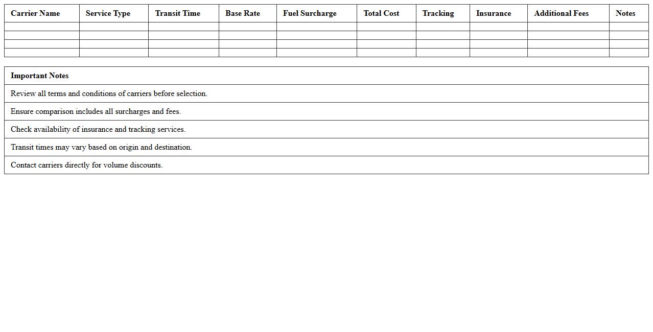 Freight Carrier Comparison Report Template