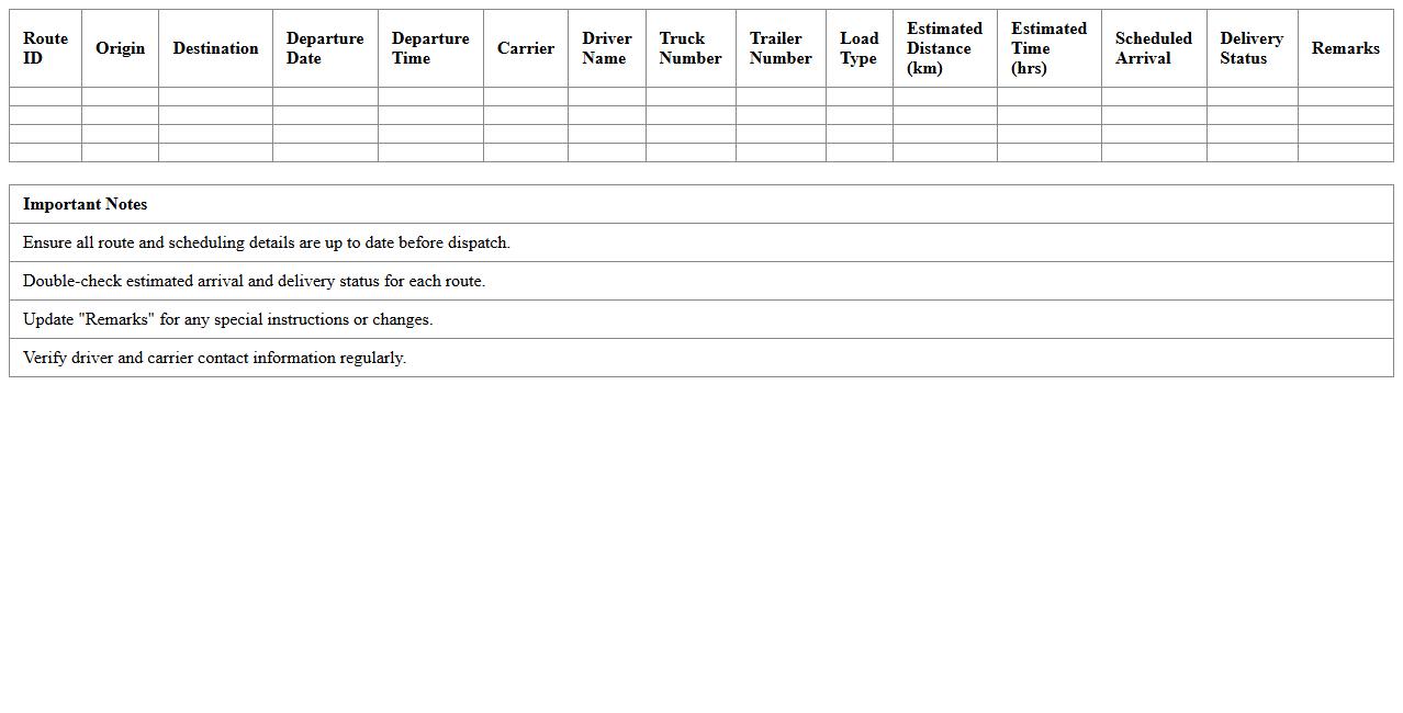 Freight Logistics Route Scheduling Excel Sheet