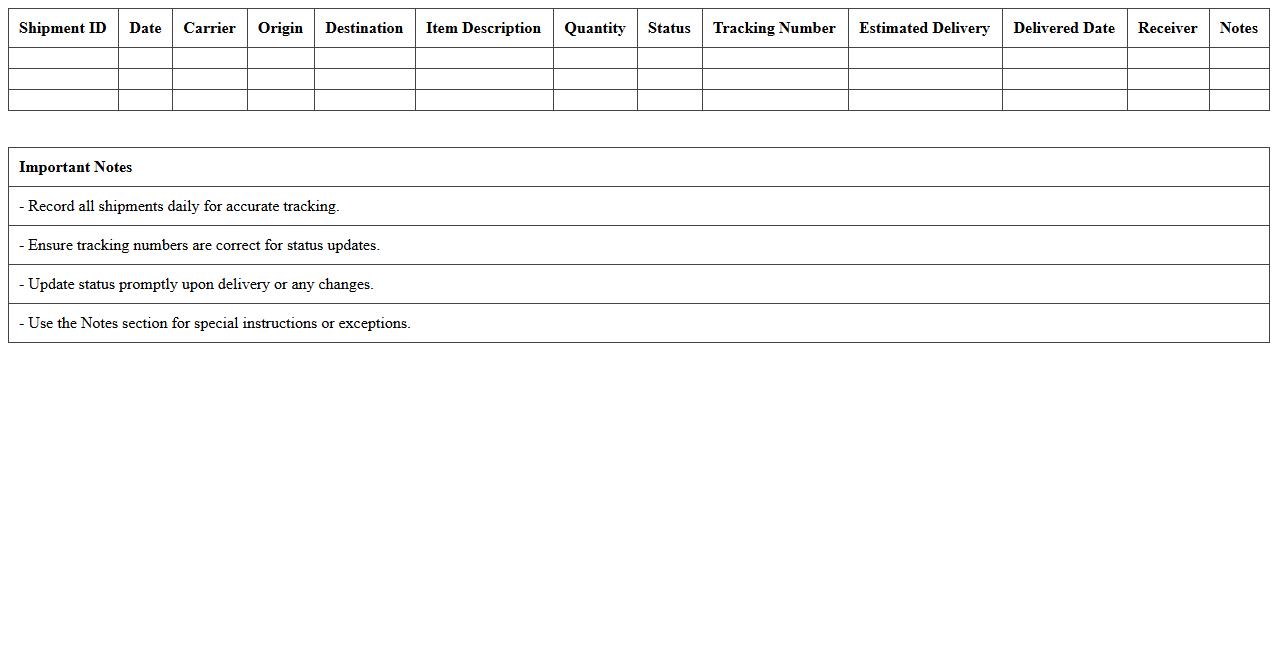Freight Shipment Tracking Log Excel Template