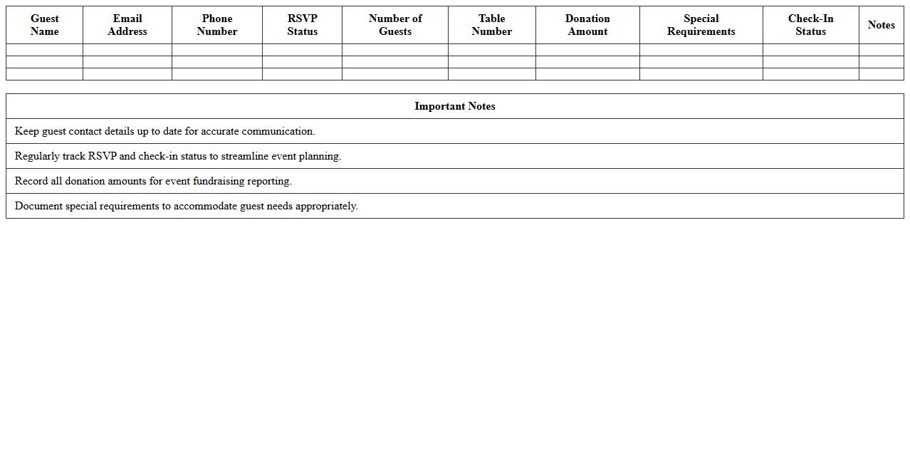 Fundraiser Event Guest List Management Excel Template