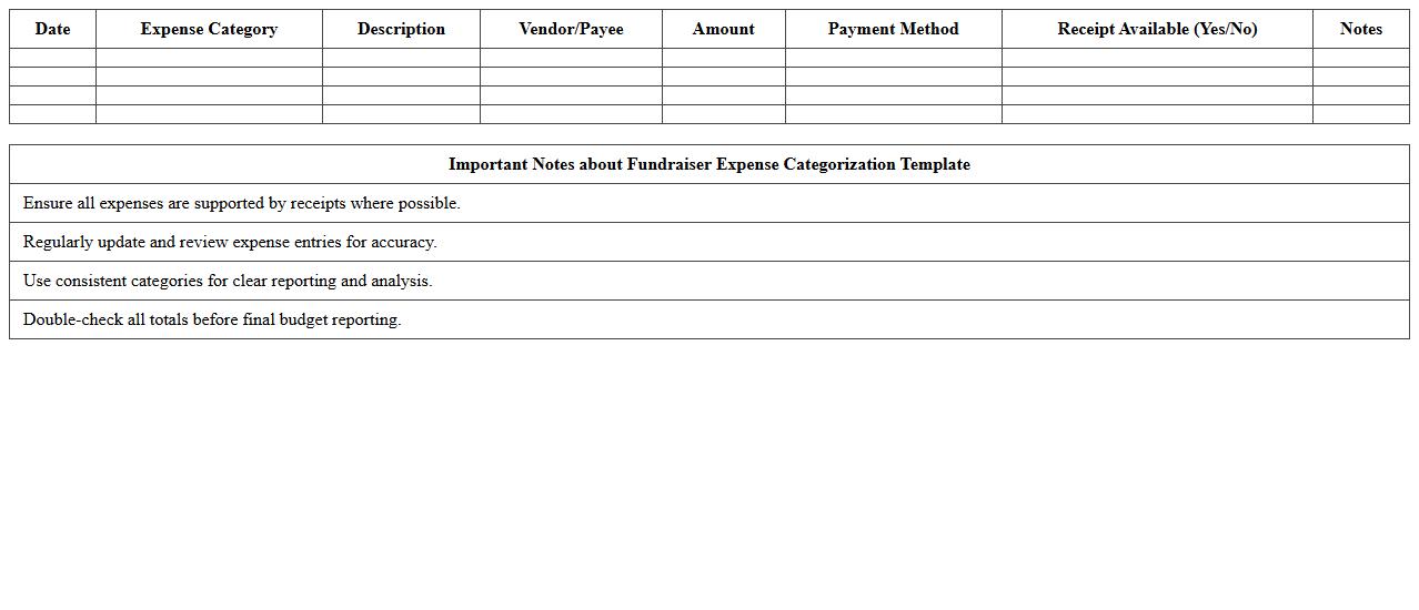 Fundraiser Expense Categorization Template