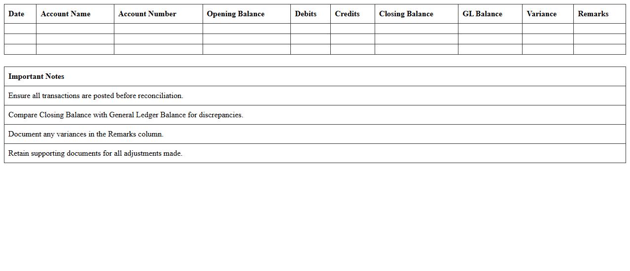General Ledger Reconciliation Report Excel Template