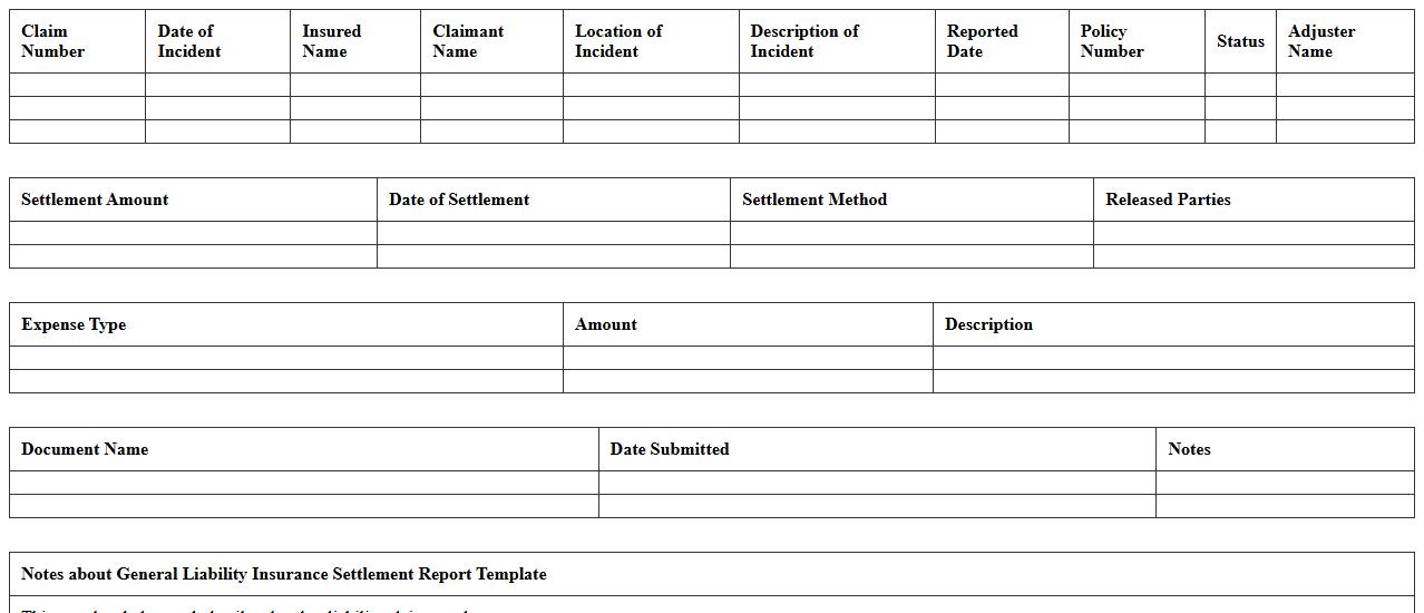 General Liability Insurance Settlement Report Template