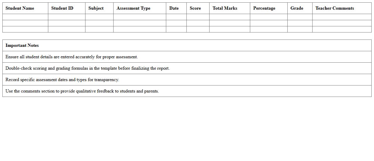 Grading and Assessment Report Excel Template for Teachers