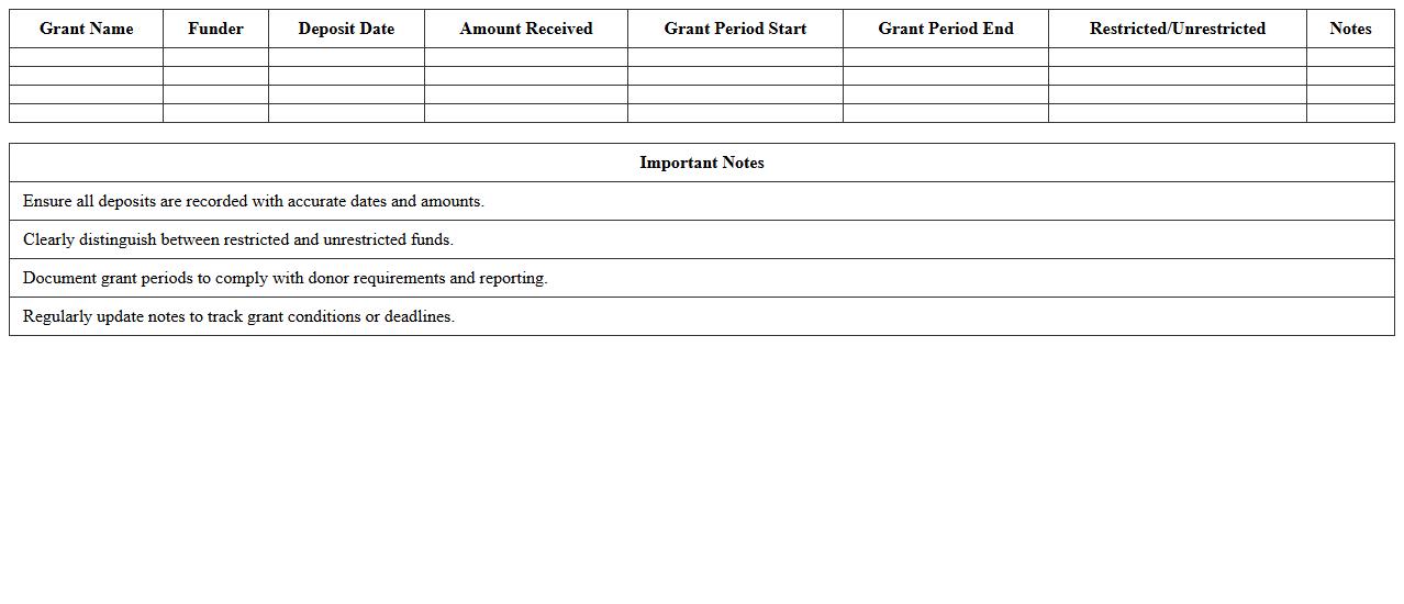 Grant Deposit Tracking Log Excel for Nonprofits