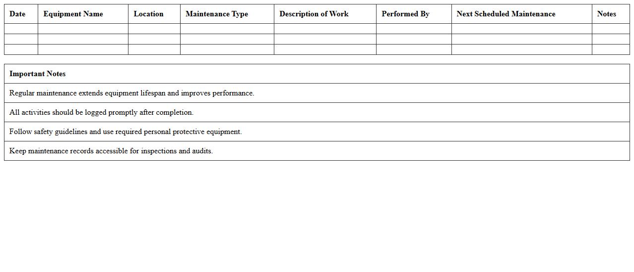 Greenhouse Equipment Maintenance Log Excel