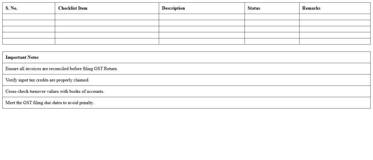 GST Return Filing Checklist Excel