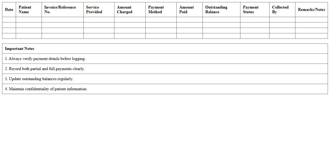 Healthcare Payment Collection Log Excel Sheet