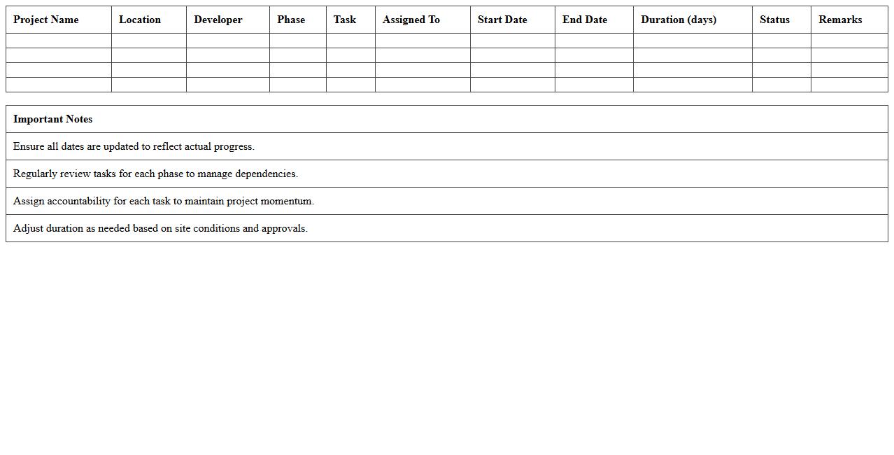 High-Rise Development Schedule Spreadsheet