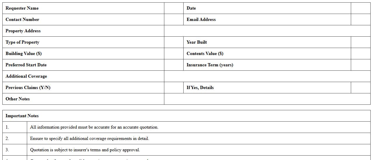 Home Insurance Quotation Request Excel Template