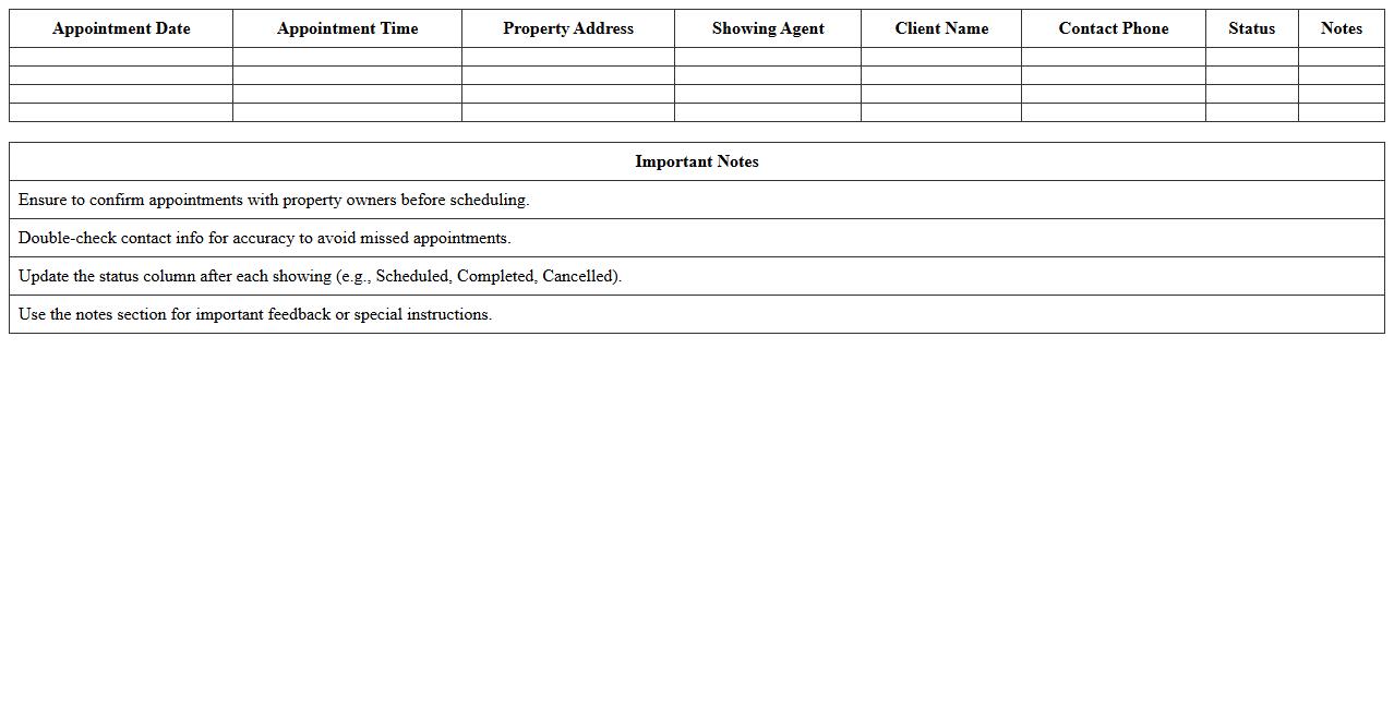 Home Showing Appointment Scheduler Spreadsheet