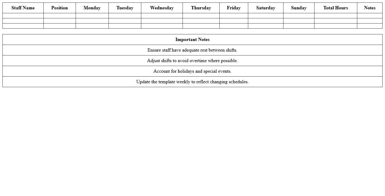 Hotel Front Desk Staff Shift Scheduling Excel Template