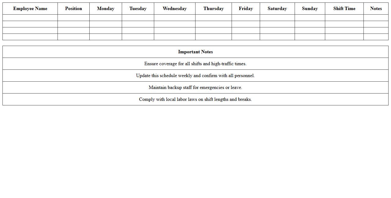 Hotel Security Personnel Schedule Excel Template