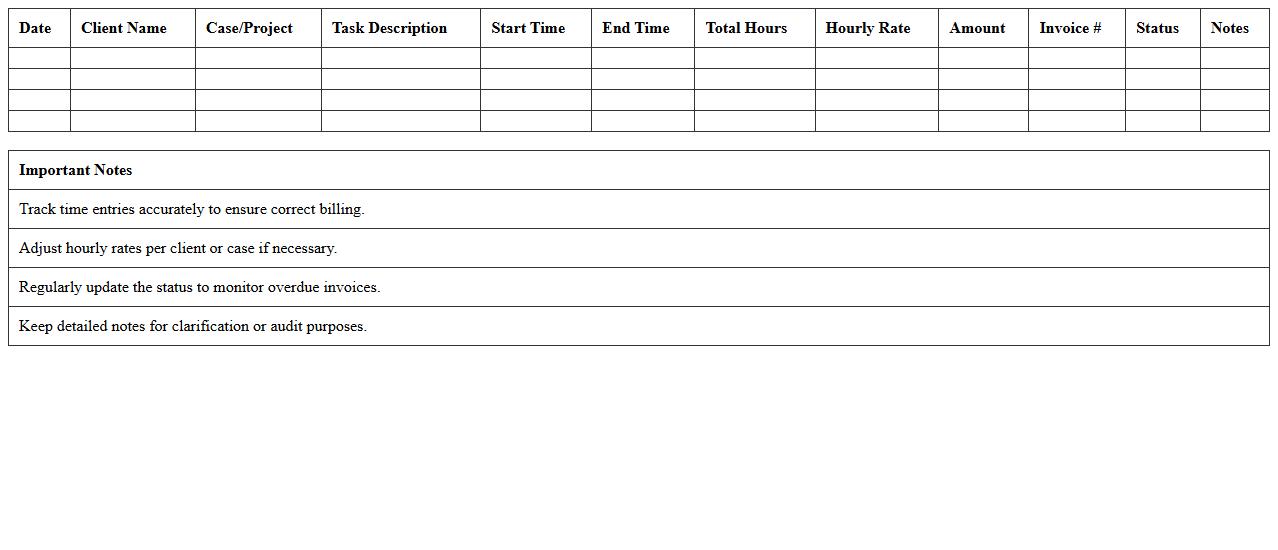 Hourly Rate Legal Billing Excel Sheet for Solo Attorneys