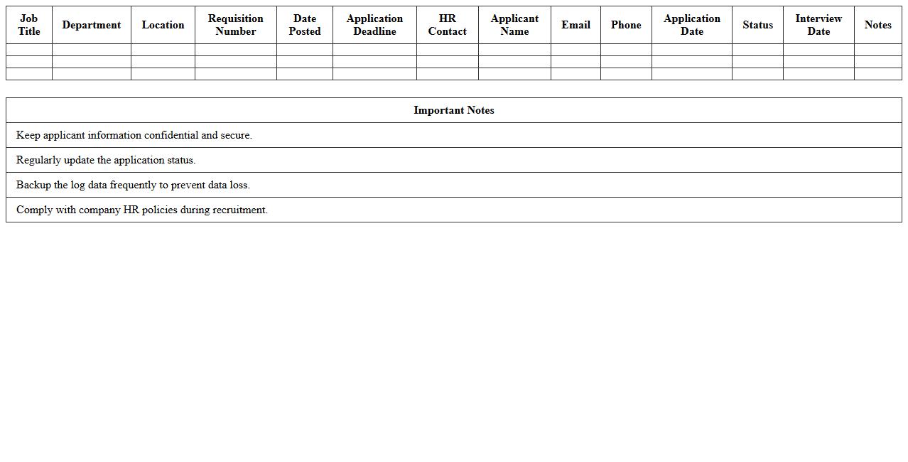 HR Job Opening Application Log Excel