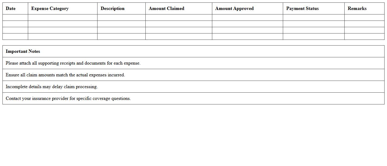 Insurance Claim Expense Summary Template