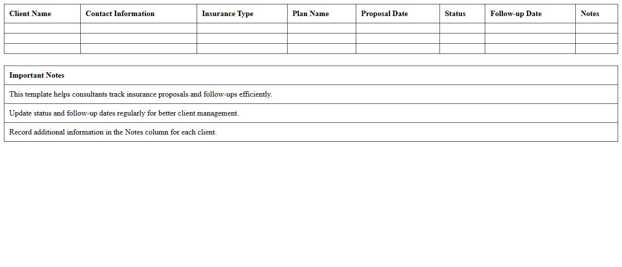 Insurance Plan Proposal Tracker Excel Template for Consultants