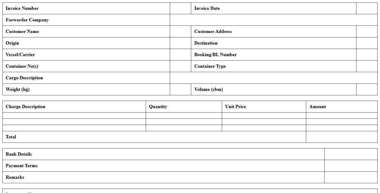 Intermodal Freight Invoice Template for Forwarders