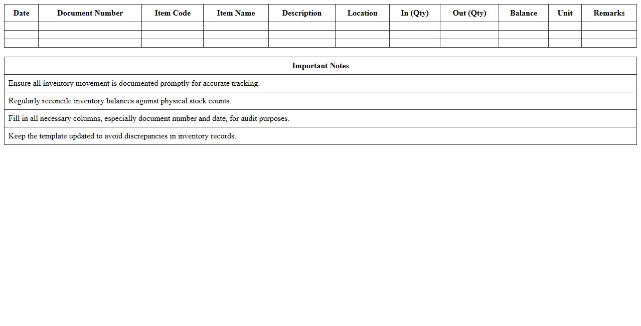 Inventory Movement Log Excel Template