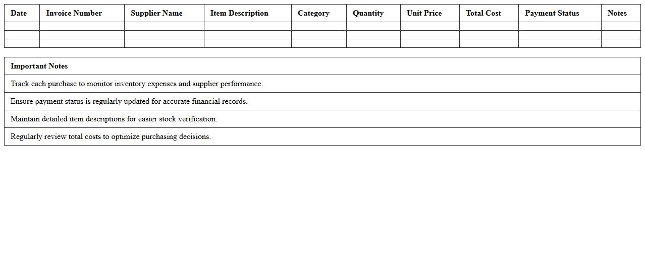 Inventory Purchase Expense Tracker Excel for Retail