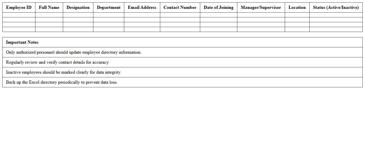 IT Department Employee Directory Excel Template