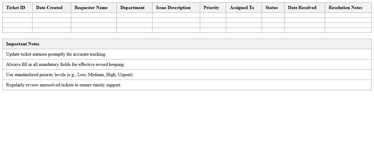 IT Support Ticket Status Tracker Excel Template