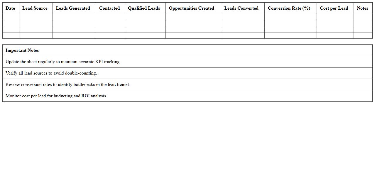 Lead Generation KPI Management Sheet