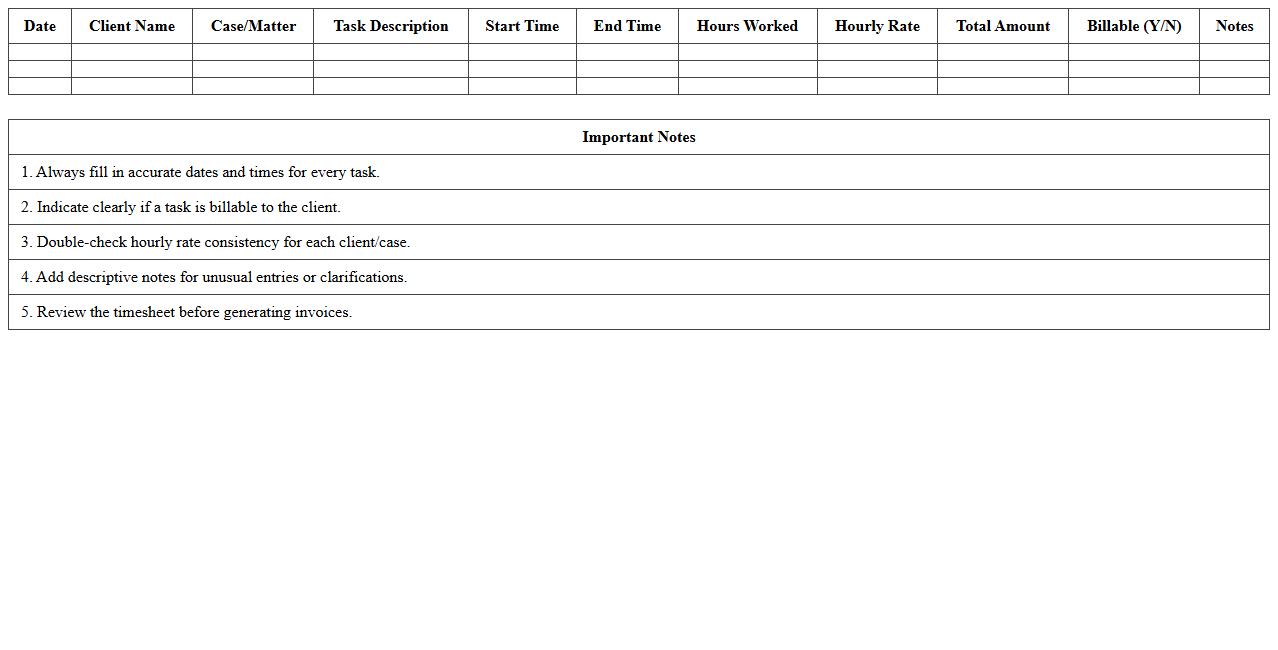 Legal Billing Timesheet Excel Template for Solo Lawyers