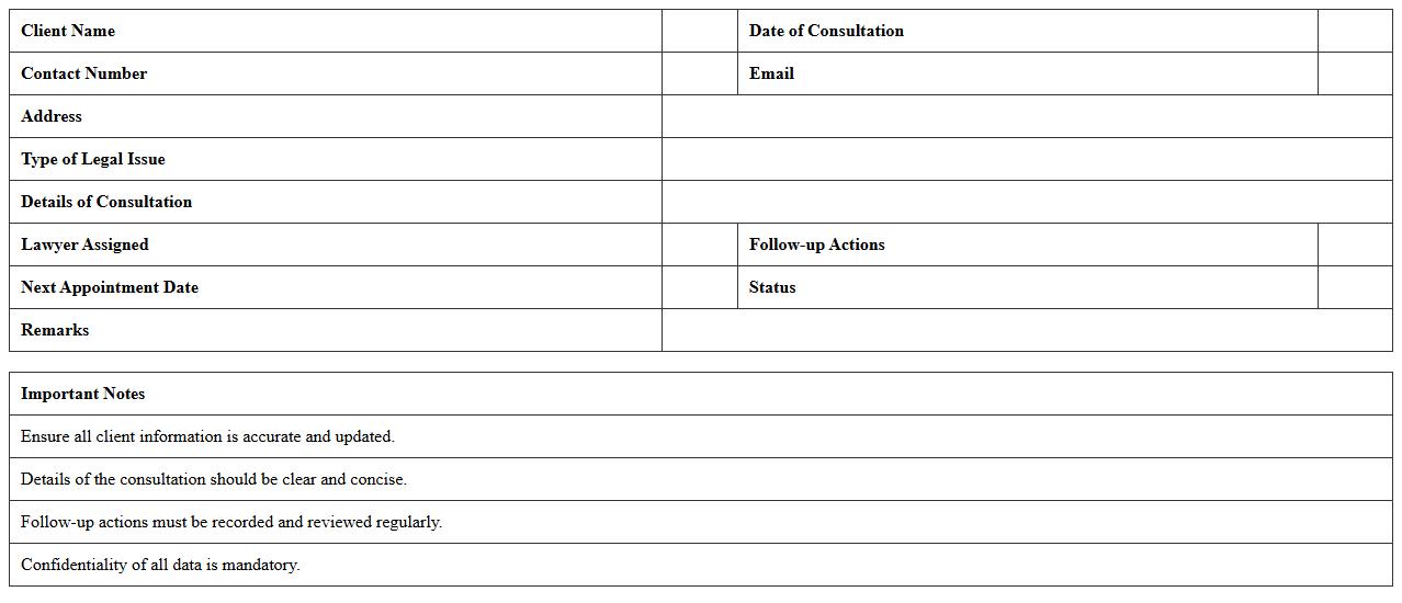 Legal Consultation Information Form Excel