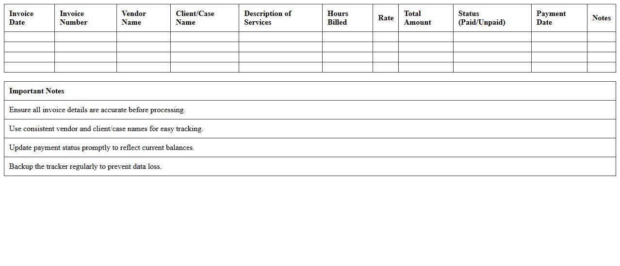 Legal Expense Invoice Tracker Excel