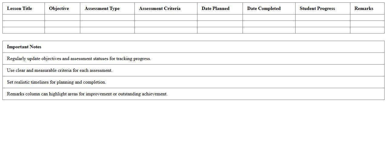 Lesson Objectives and Assessments Tracker Excel
