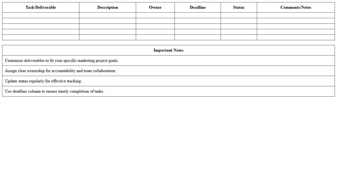 Marketing Deliverables Checklist Excel Template for Team Projects