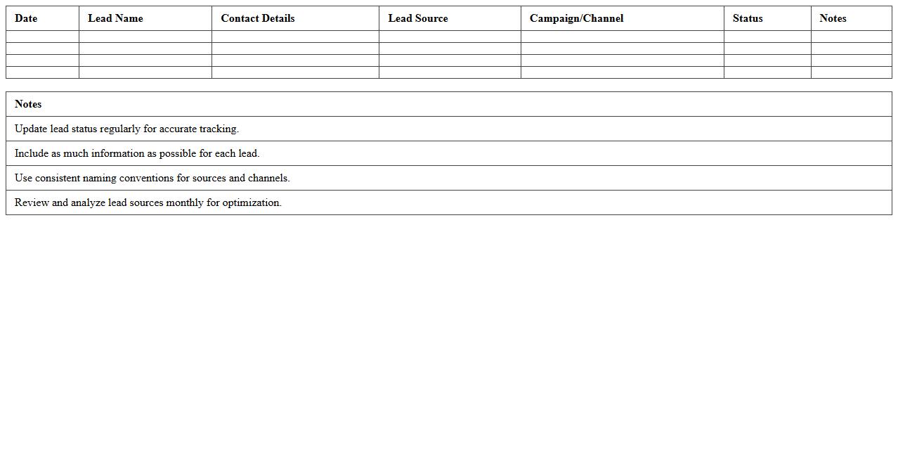 Marketing Lead Source Tracker Excel Template