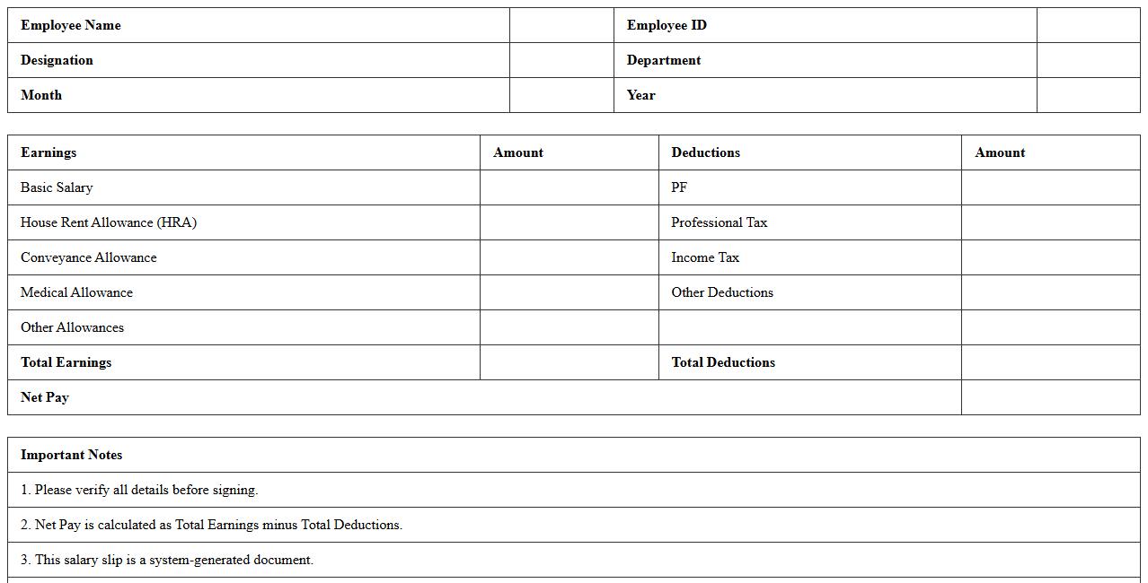 Monthly Employee Salary Slip Excel Template