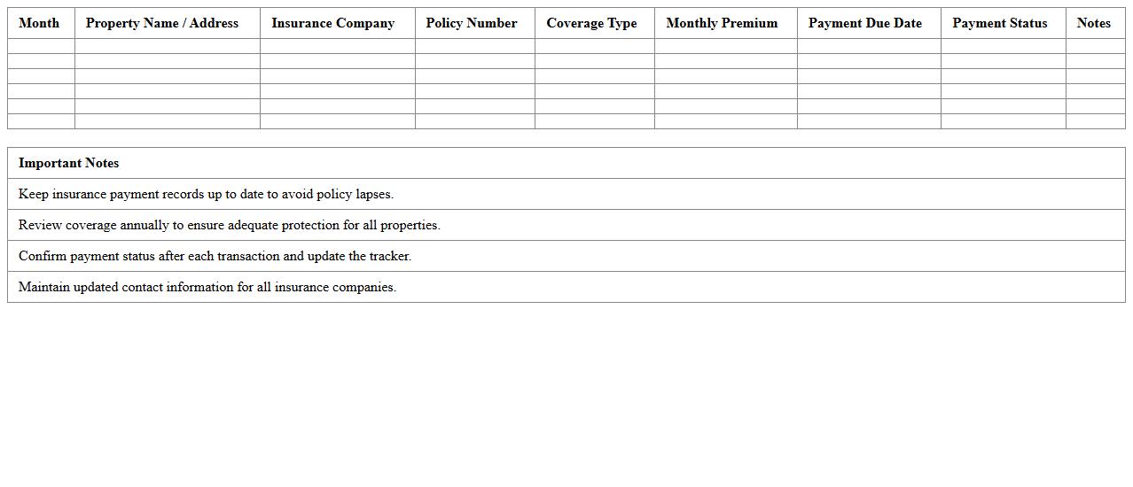 Monthly Insurance Payment Planner for Rental Properties