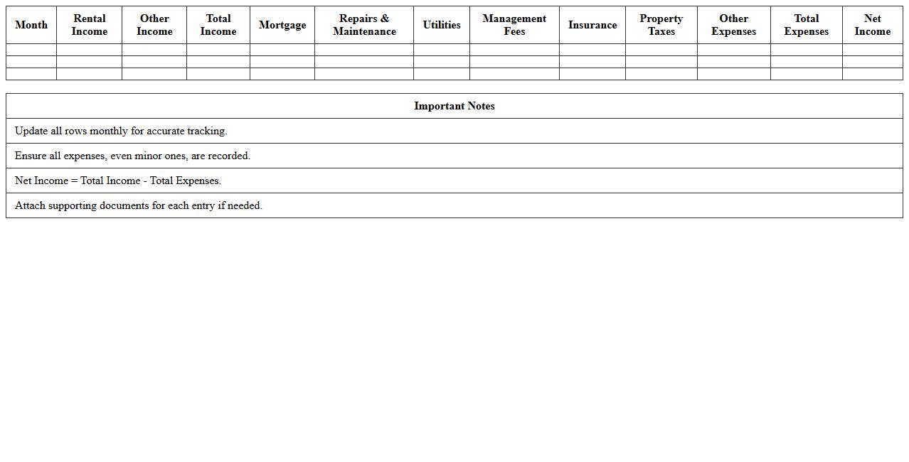 Monthly Property Management Income and Expense Excel Sheet