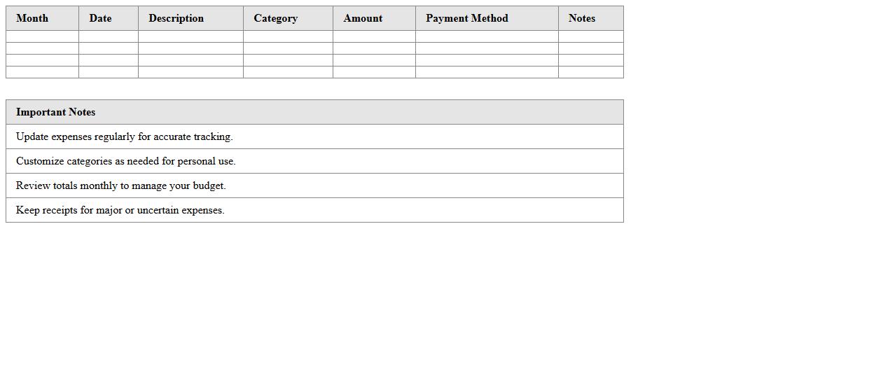 Monthly Student Expense Tracker Excel Template