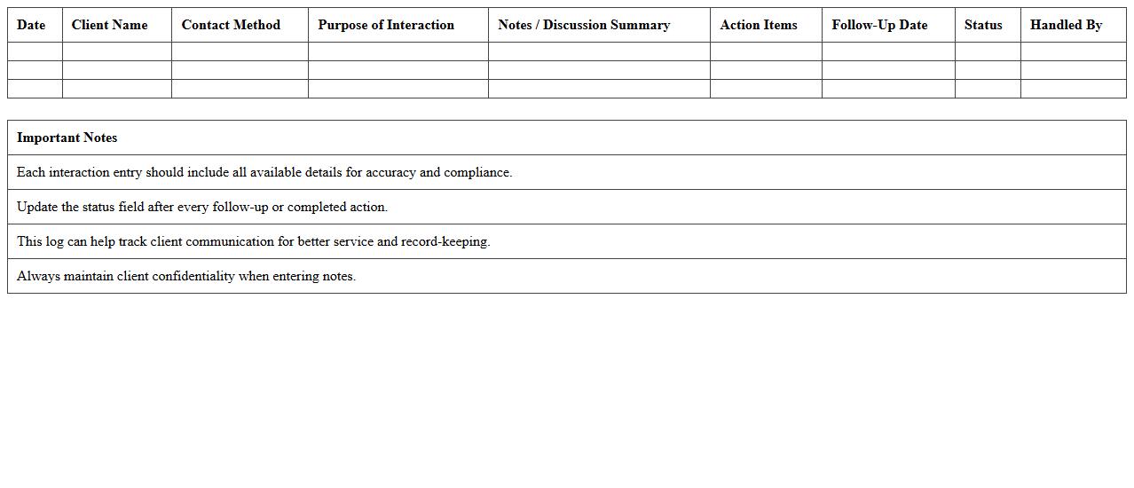 Mortgage Client Interaction Log Excel Template
