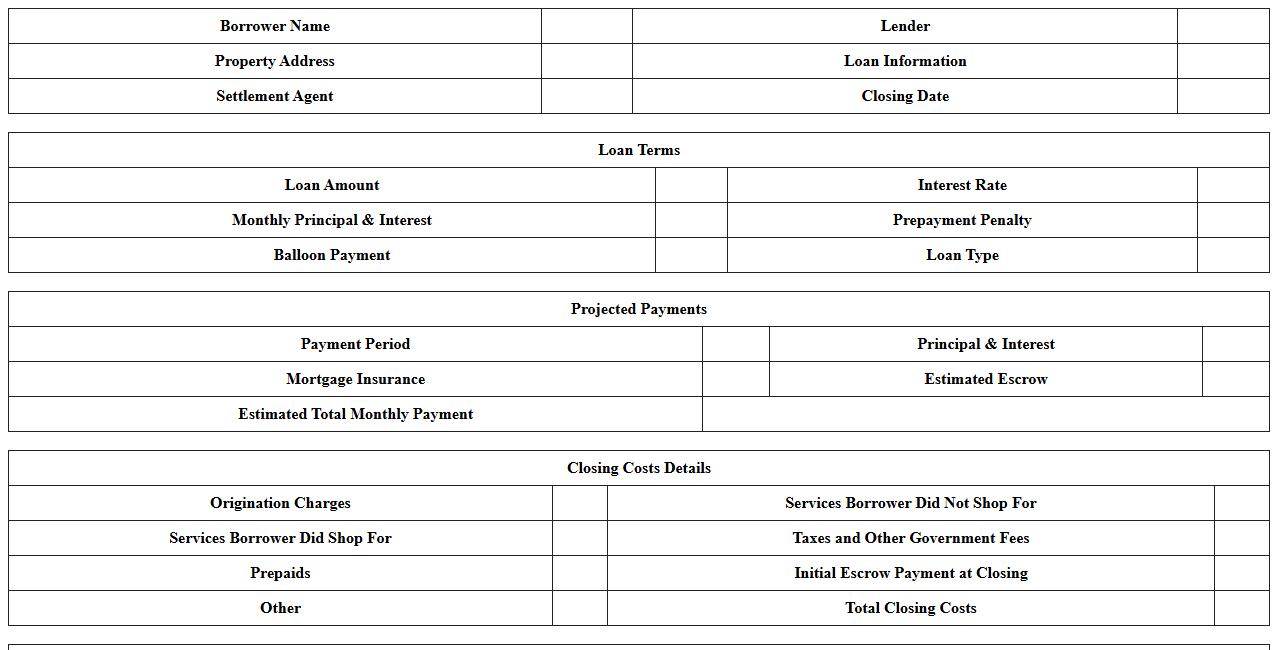 Mortgage Closing Disclosure Excel Template