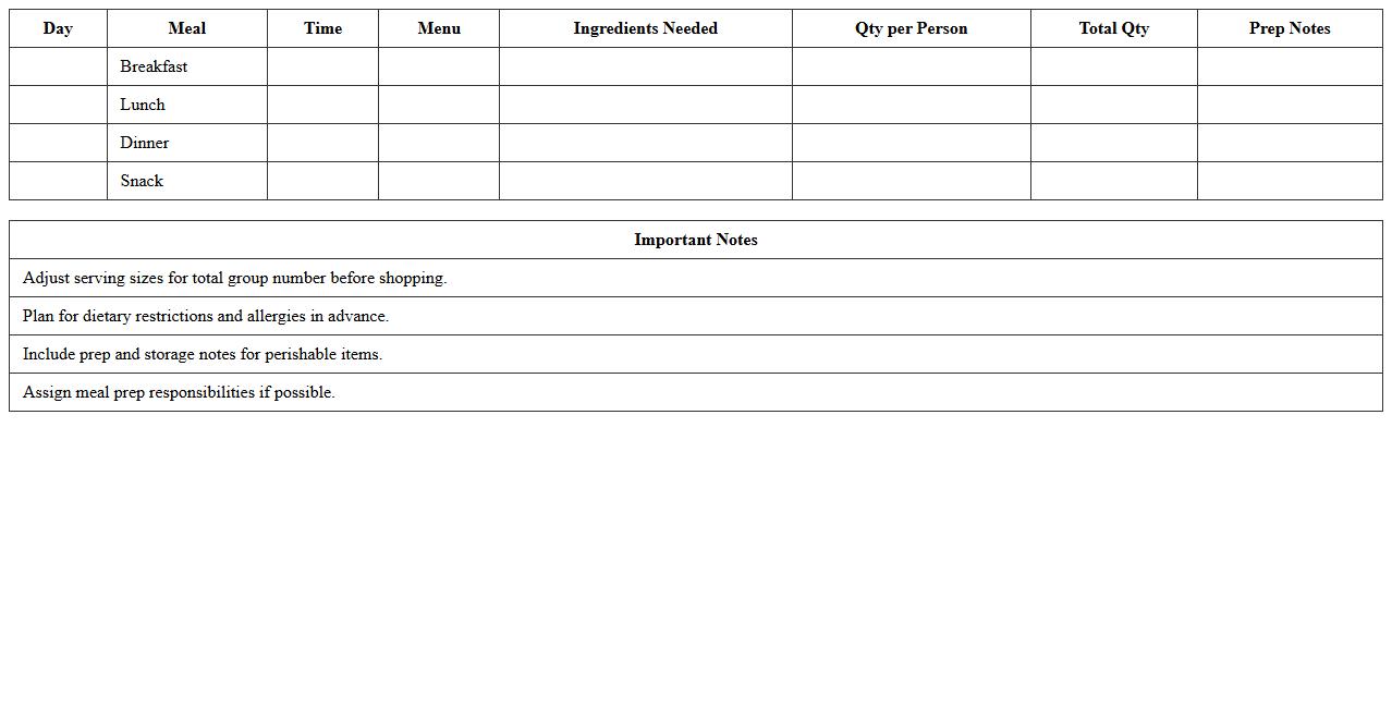 Multi-Day Event Meal Planning Excel Template