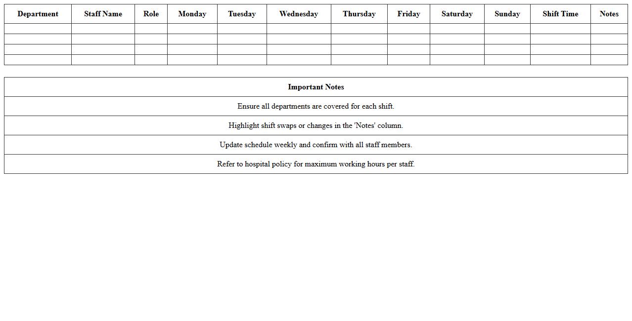 Multi-Department Hospital Staff Schedule Excel Format
