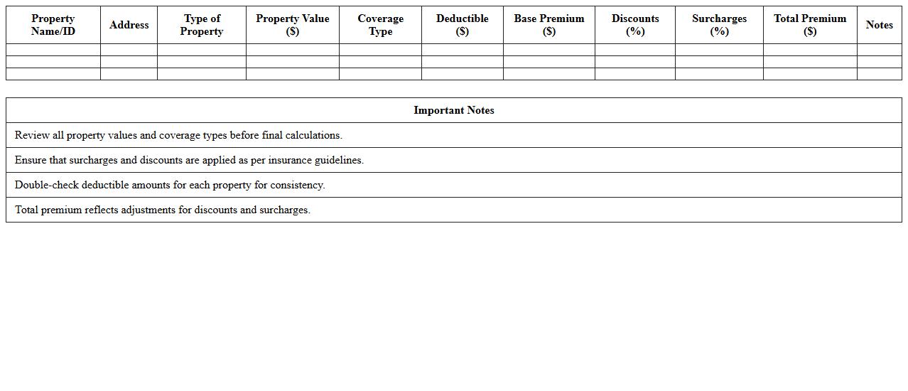 Multi-Property Home Insurance Premium Calculator Template