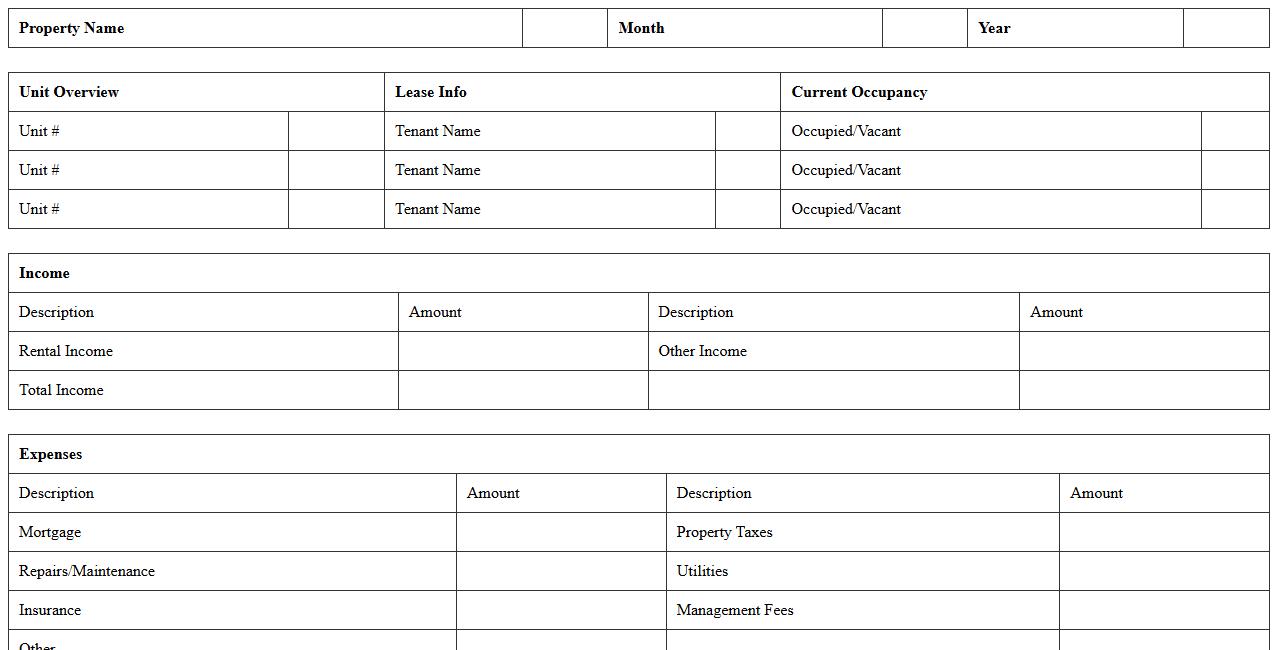 Multi-Unit Real Estate Monthly Cash Flow Statement