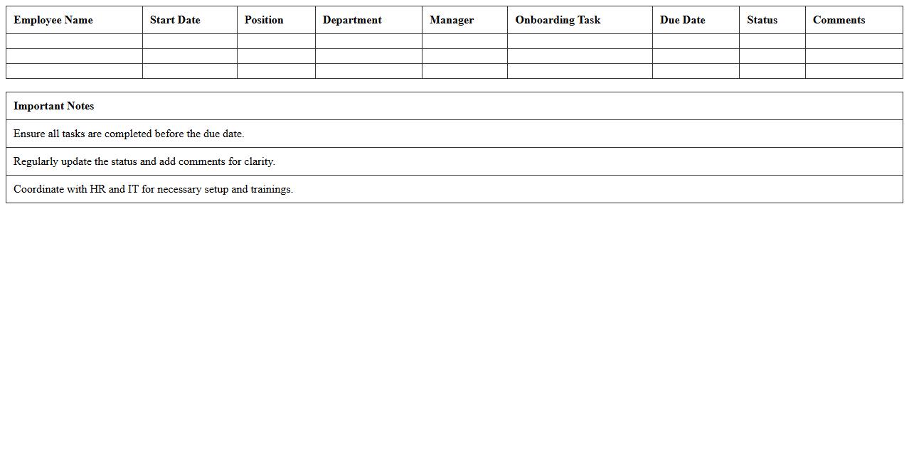 New Hire Onboarding Progress Tracker Excel