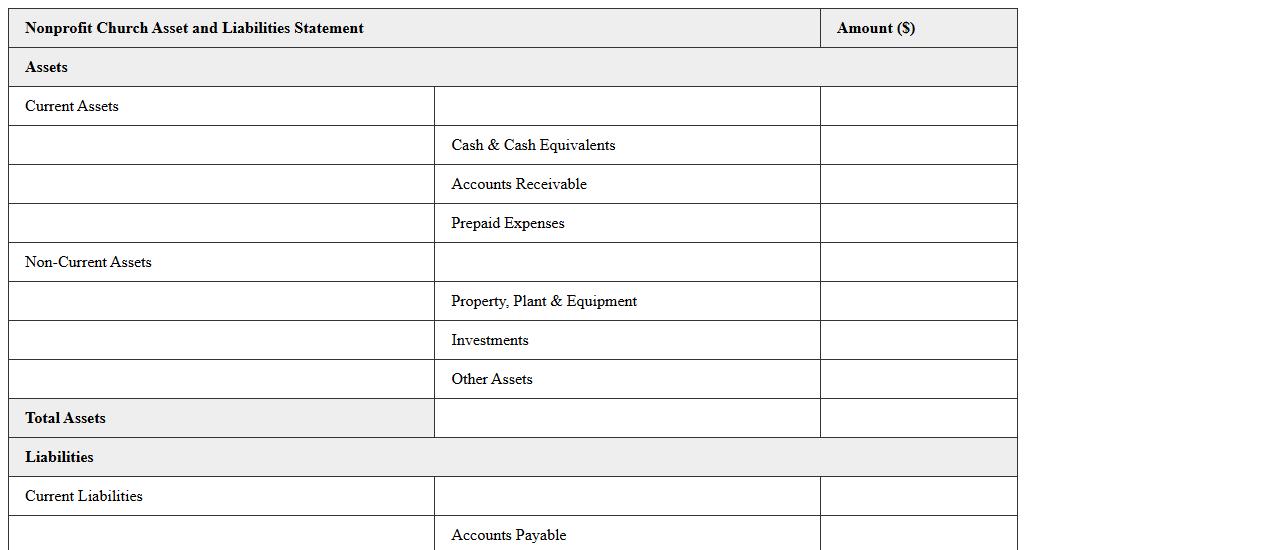 Nonprofit Church Asset and Liabilities Statement Template
