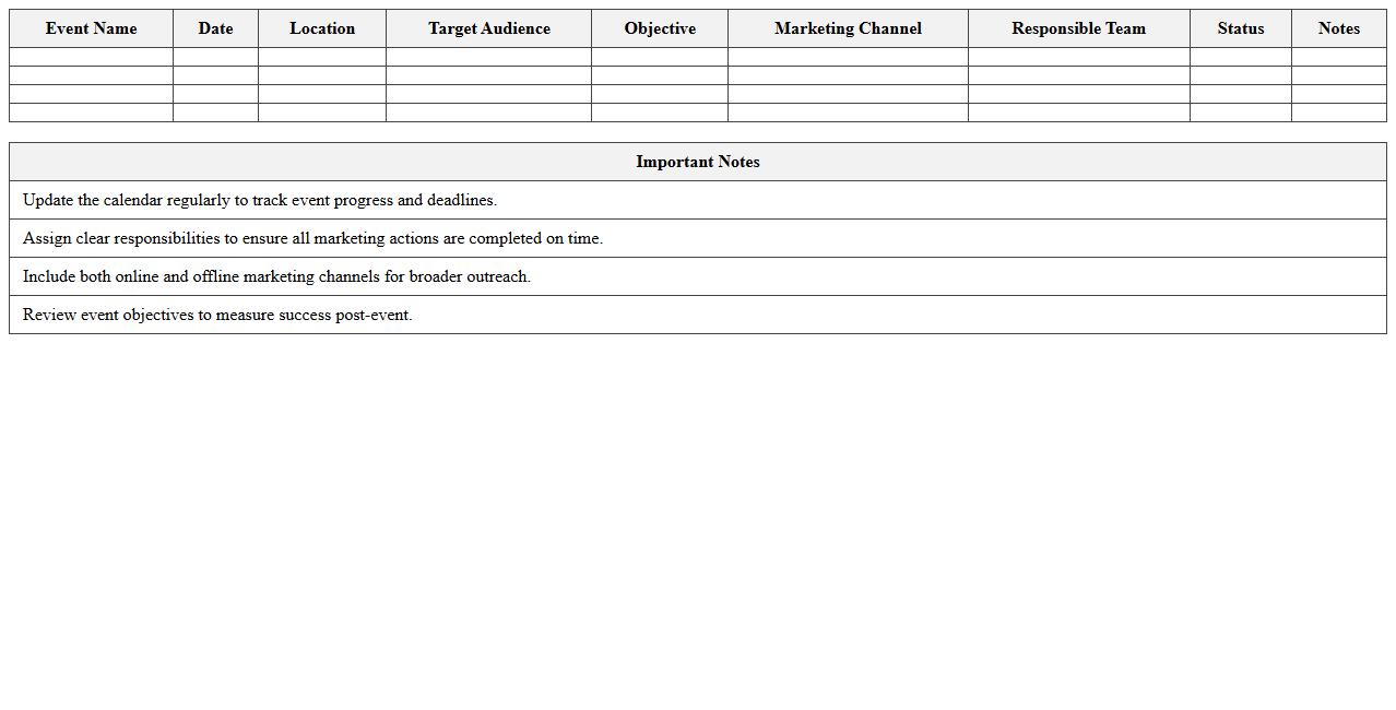 Nonprofit Event Marketing Calendar Excel Template