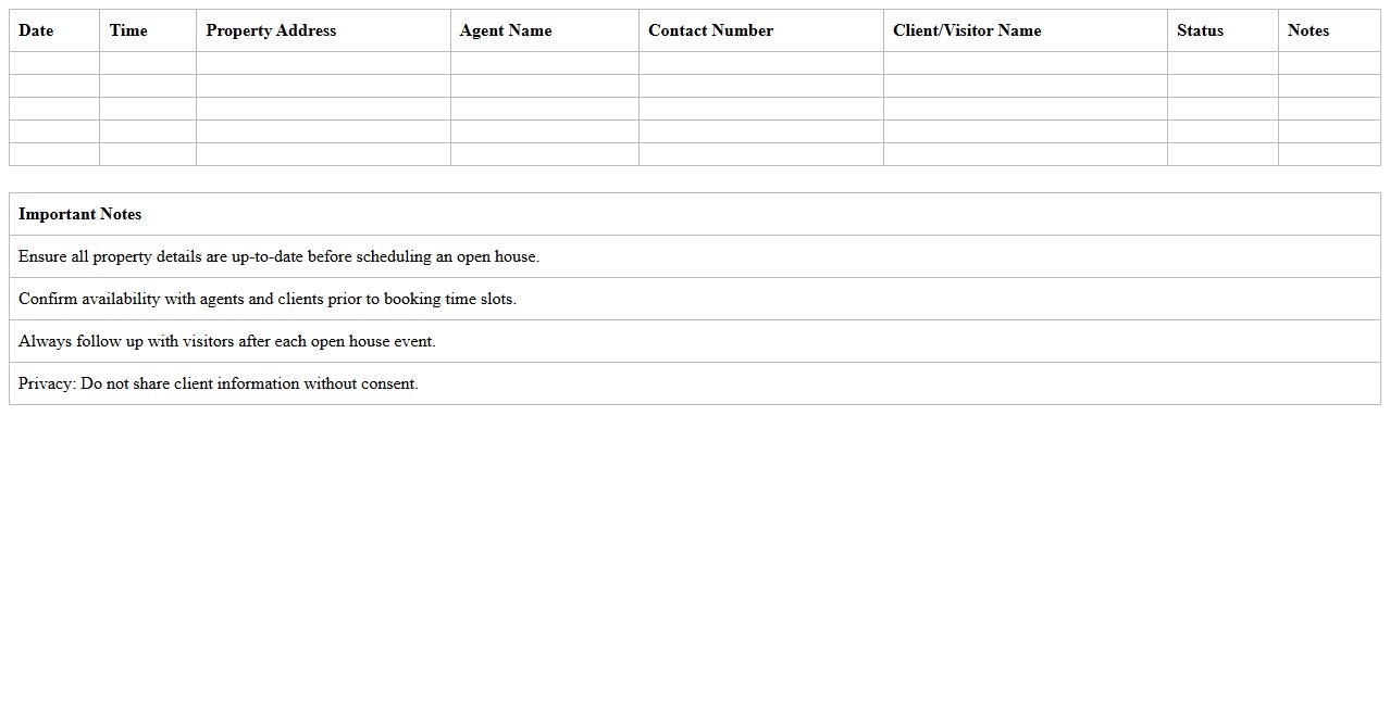 Open House Scheduling Tracker - Real Estate Excel Template