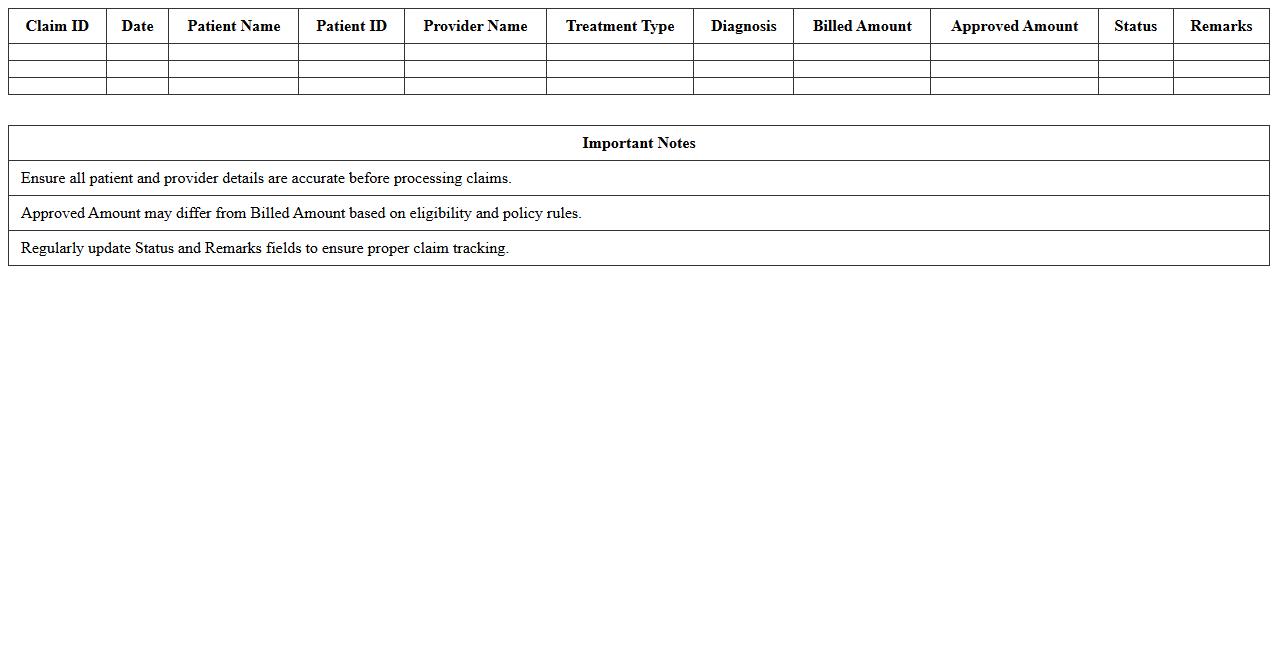Outpatient Claim Processing Excel Template